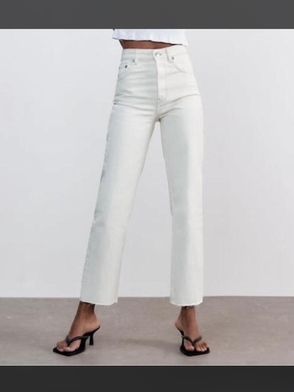 Zara High-Rise Straight Crop Jeans in White